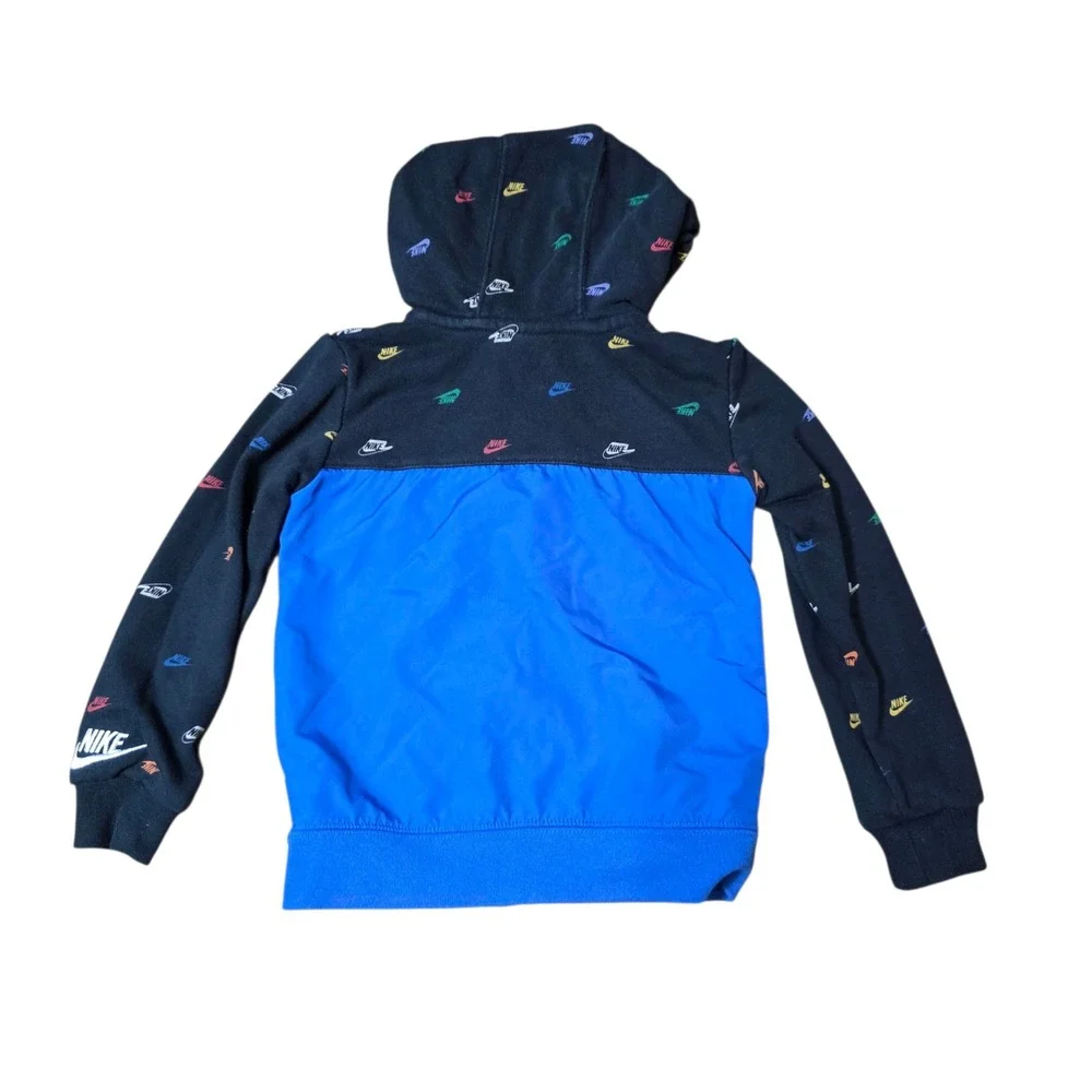 Nike‎ Kids Full Zip Hoodie Jacket Black Blue All Over Logo Print Size 3T